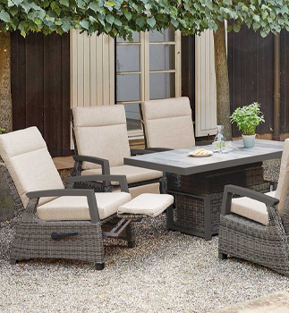 Gartenserie Corido mit verstellbaren Lounge-Sessel Corido und höhenverstellbarem Lift-Tisch