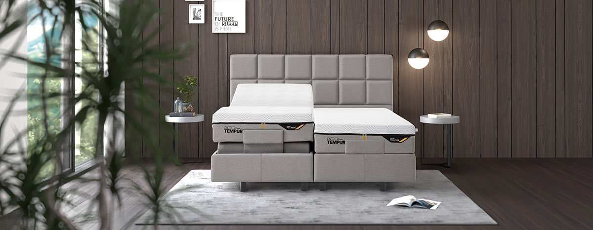 TEMPUR Boxspringbett Discovery Classic Adjustable in Ash Grey mit zwei Matratzen