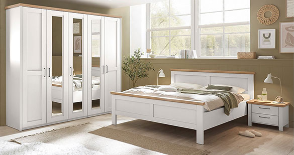 Schlafzimmer im Landhausstil mit Bett LIV'IN Asmara in Weiß